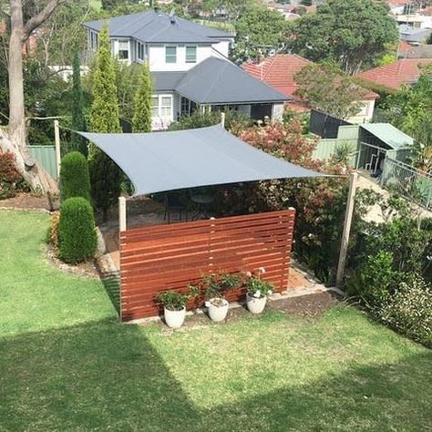 Outdoor Shaded Patio Ideas, Carport Sail Shade, Easy Diy Shade Structure, Patio Sun Shade Ideas Privacy Screens, Shade Sail Over Patio, Covered Outdoor Patio Ideas Shade Sails, Sail Shade Privacy Ideas, Pergola Sun Shade Ideas, Patio Shade Wall Ideas