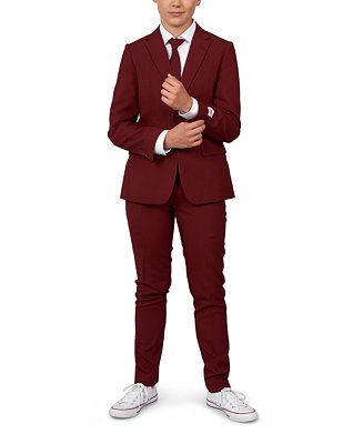 OppoSuits Big Boys Blazing Solid Color Suit, 3-Piece Set & Reviews - Suits & Dress Shirts - Kids - Macy's Suit Tie, Teen Boy Outfits, Hooded Flannel, Burgundy Suit, Flat Front Pants, Polo Jeans, 3 Piece Suits, Teen Boy