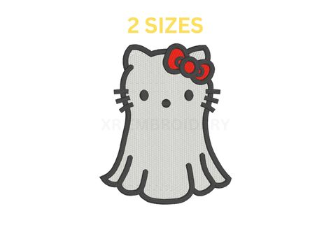 Ghost Hello Kitty, Embroidery Halloween Designs, Embroidery Spooky, Pe800 Embroidery Machine, Hello Kitty Ghost, Spooky Hello Kitty, Halloween In July, Hello Kitty Embroidery, Fall Aesthetic Halloween