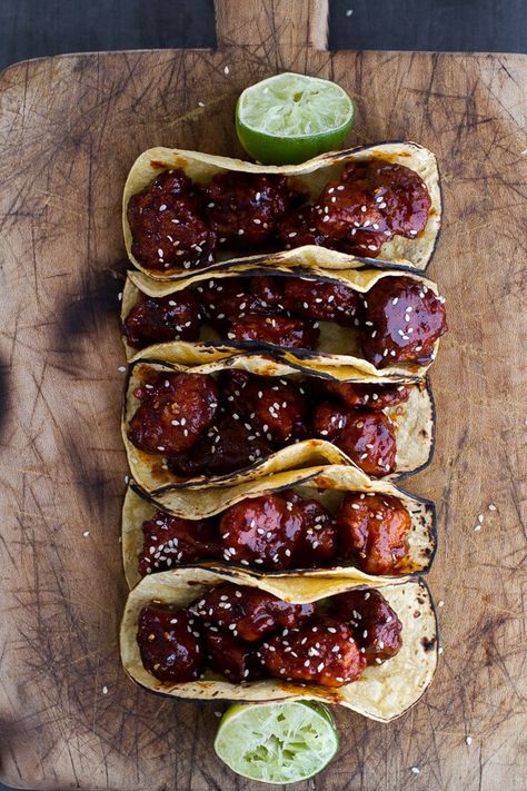 Korean Fried Chicken Tacos with Sweet Slaw, Crunchy Noodles + Queso Fresco. - Half Baked Harvest Sweet Slaw, Fried Chicken Tacos, Crunchy Noodles, Fried Chicken Taco, Taco Cart, Fresco Cheese, Queso Fresco Cheese, Japanese Treats, Chicken Taco Recipes