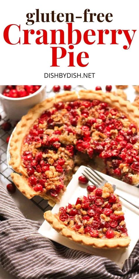 This delicious cranberry pie is filled with crunchy walnuts and fresh cranberries. The sweetness of the filling is balanced out by the tartness of the cranberries, and whether you use a store-bought pie crust or make your own, this makes an easy and delicious dessert that's perfect for the holidays. Also gluten-free and dairy-free, but hey, no one would know! | cranberry pie | gluten free pie | recipes with cranberries | gluten free dairy free | holiday desserts | christmas recipes | christmas Dairy Free Holiday Desserts, Gluten Free Pie Recipes, Recipes With Cranberries, Gluten Free Tart Recipe, Gluten Free Pies Recipes, Cranberry Pie Recipes, Fresh Cranberry Recipes, Quick And Easy Sweet Treats, Gluten Free Recipes For Kids