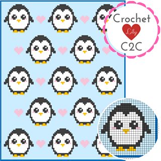 Crochet For Babies, Penguin Blanket, C2c Blanket Pattern, Small Penguin, C2c Patterns, Crochet Heart Blanket, C2c Blanket, Heart Blanket, Graph Crochet