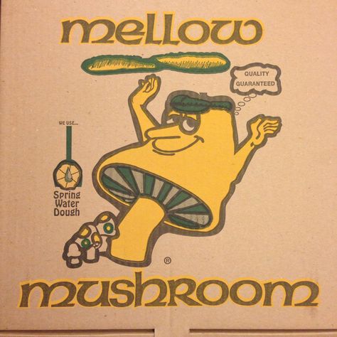 Mellow Mushroom....killer potatoe pie is my weakness. Mushroom Restaurant, Mellow Mushroom Pizza, Pizza Box Design, Mellow Mushroom, Gluten Free Crust, Mushroom Pizza, Pizza Boxes, Georgia On My Mind, Spring Water