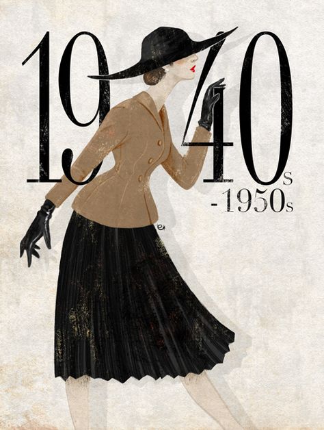 dear golden | vintage: decades Vogue Vintage, Fashion 1940s, Fashion Illustration Vintage, 20th Century Fashion, 40s Fashion, Retro Mode, Dior Couture, 1940s Fashion, Vintage Vogue