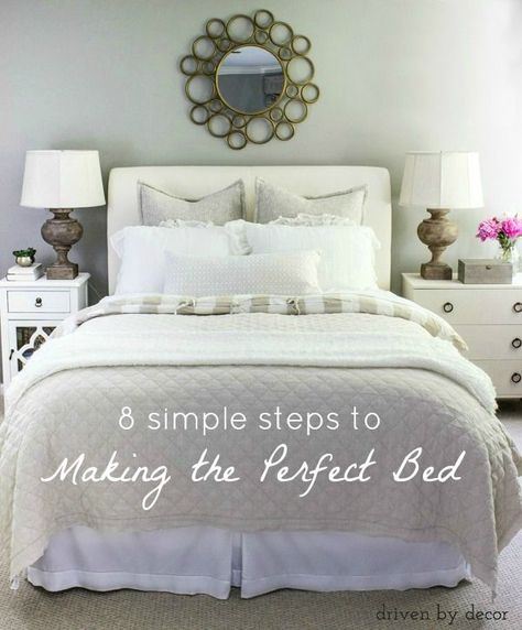 A step by step guide to making the perfect bed! Casa Clean, Driven By Decor, Perfect Bed, White Bed, Bilik Tidur, Dreamy Bedrooms, Baby Shower Decor, Spare Bedroom, Remodel Bedroom