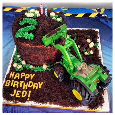 John Deere Birthday Cake: John Deere Toy Tractor with Oreo Cookies & Cream Dirt Cake. 2 Tractor Cake, Farming Cake, Easy Tractor Cake, Tractor Birthday Cake, Tractor Cookie Cake, Easy Tractor Cake 2nd Birthday, John Deere Smash Cake, John Deere 3rd Birthday Party Ideas, Tractor Birthday Cakes