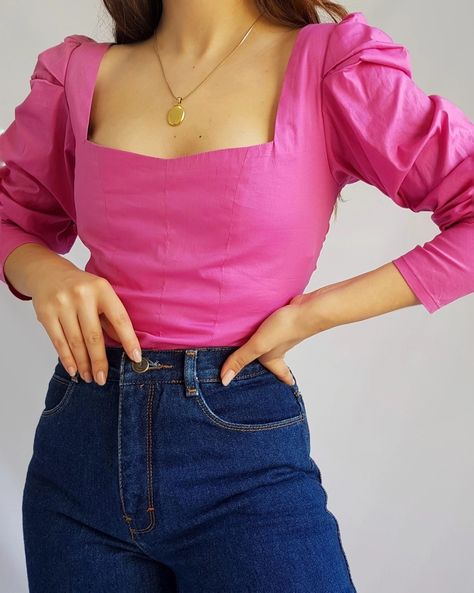 Pink Blouse Outfit Jeans, Pink And Dark Blue Outfit, Pink Blouses Outfit, Baby Pink T Shirt, Pink Top Outfit, Dark Pink Blouse, Denim Pants Outfit, Baby Pink Top, Denim Jeans Outfit