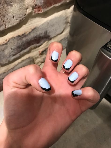 Black And Blue French Tip Nails, Light Blue And Black Nails, Nails With Black French Tips, Blue And Black Nails, Nails With Black, Blue French Tips, Black French Tips, Light Blue Nails, Black Tips