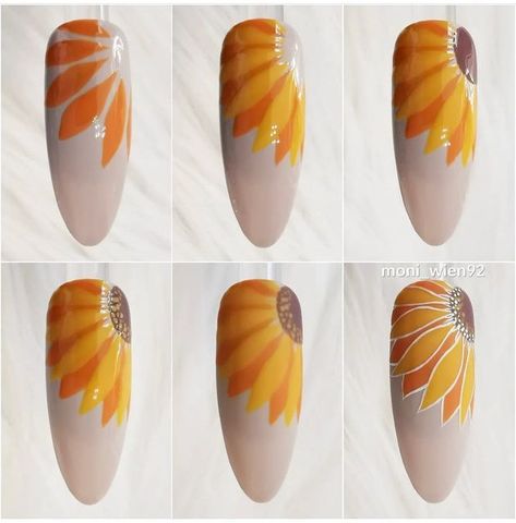 Sun Flower Nails Ideas, Easy Sunflower Nail Art, Sun Flower Nail Art, Sunflowers Nails, Autumnal Nails, Deco Nails, Sunflower Nail Art, Yellow Nails Design, Water Color Nails