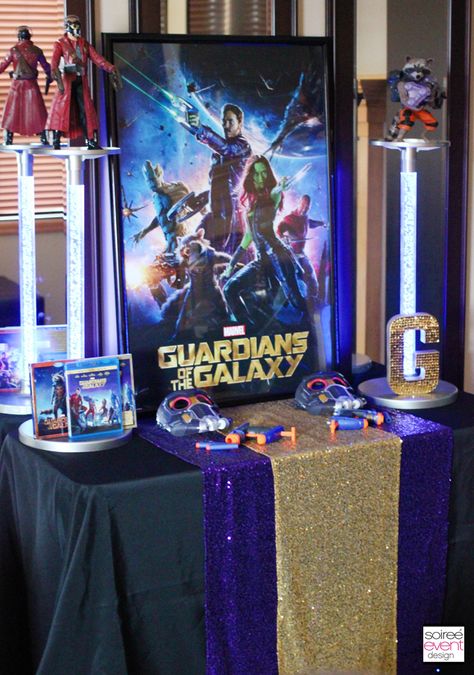 Guardians Of The Galaxy Party, Colored Table, Galaxy Party, Marvel Party, Galaxy Movie, 5th Birthday Party Ideas, Galaxy Theme, 2nd Birthday Invitations, Diy Birthday Party