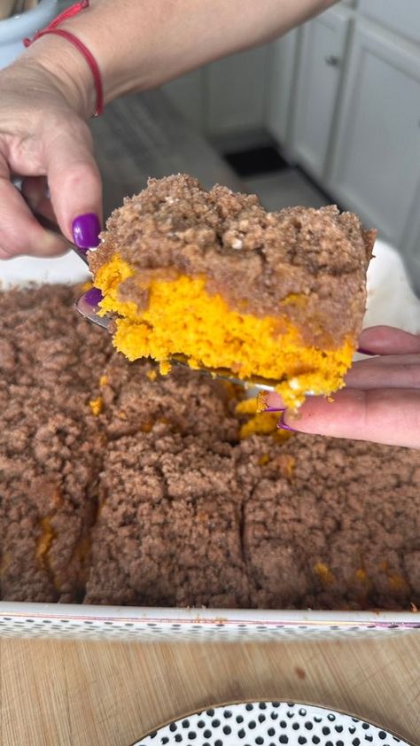 EASY PUMPKIN crumb cake! Made with a box of white cake mix, and a can of Pure Pumpkin! Even if you just make a cake alone, it’s so moist and delicious, but with the added crumble, it’s out of this world and perfect, with a hot cup of coffee on a farm morning! I’ll link the recipe in the comment section! Happy (almost) Fall ya’ll! 🌞❤️🥰 #pumpkinseason #PumpkinCoffeeCake #PumpkinCrumbCake #EasyPumpkinCake #RecipesWithACanOfPurePumpkin | Melissajorealrecipes | Melissajorealrecipes · Original audio Pumpkin Crumble Cake, Pumpkin Crumb Cake, Pumpkin Cake Easy, Hot Cup Of Coffee, Streusel Coffee Cake, Pumpkin Coffee Cakes, Breakfast Easy, Make A Cake, Pumpkin Coffee