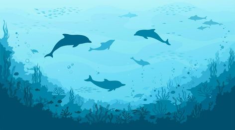 Moana Era, Underwater Vector, Dolphin Silhouette, Underwater Landscape, Moana, Dolphins, Vector Art, Vector Free, Royalty