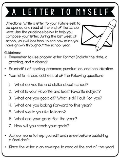 Have your student write a letter to their future self!  1: Written for them to read at the end of the school year. 2: Written for them to receive right before they graduate high school! They will be very thankful. Year 5 Transition Day Activities, First Week Of School Ideas High School, Fun First Week Of School Activities, Transition Day Activities Ks2, Transition Activities Ks2, Letter To Future Self, First Week Activities, Middle School Activities, First Day Activities