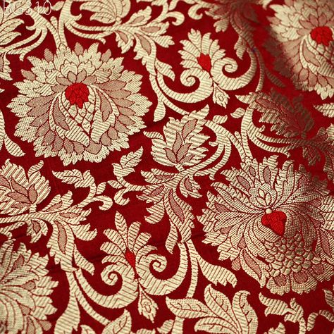 Red Gold Banarasi Brocade by the Yard Fabric Banarasi Weaving for Wedding Dress Top Indian Blended Silk Sewing Crafting Home Decor Curtains - Etsy Canada Banarasi Brocade Fabric, Silk Brocade Fabric, Banarasi Brocade, Art Chinois, Fabrics And Textiles, Damask Fabric, Silk Wedding Dress, Gold Brocade, Top Indian