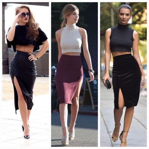 How to style your pencil skirt with a crop top Crop Top Pencil Skirt Outfit, How To Pair Skirt With Top, Pencil Skirt Crop Top, Crop Top And Pencil Skirt, Halter Top And Skirt, Boss Chic, Pencil Skirt Outfits, Office Outfits, How To Style