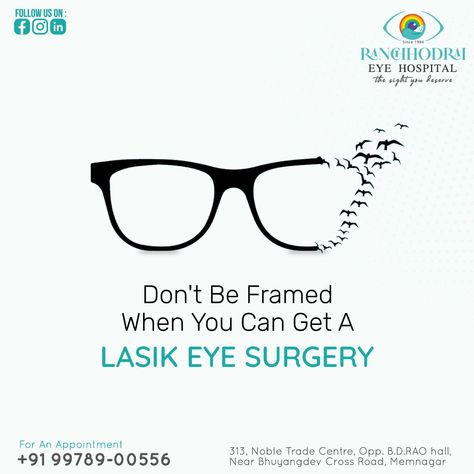 Don't Be Framed When You Can Get A LASIK EYE SURGERY visit us - https://www.ranchhodraieyehospital.com/contact-us #ranchhodraieyehospital #eyehopsital #surgery #eyesurgery #eyes #eyecare #lasikeyesurgery #ahmedabad Lasik Eye Creative Ads, Lasik Surgery Creative Ads, Eye Clinic Creative Ads, Eye Care Creative Ads, Eye Hospital Creative Ads, Doctor Insta, Lasik Eye Surgery, Lasik Surgery, Eye Hospital