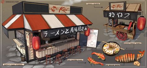 Japanese Kiosk Design, Japanese Food Cart, Food Carts Ideas, Japanese Kiosk, Japanese Food Stall, Food Stand Design, Japan Street Food, Food Stall Design, Street Food Design