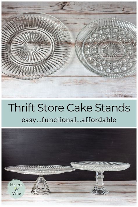 You will have so much fun creating all kinds of cake stands for use in decorating and displaying all your favorite desserts with this easy tutorial. Glass Cake Stand Decor Ideas, Diy Cake Stand Dollar Store, Homemade Cake Stands, Diy Dessert Stand, Cake Plates Diy, Broken Glass Crafts, Cake Stand Decor, Diy Cake Stand, Cake Stand Display