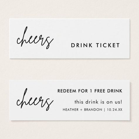 Minimalist Drink Ticket Wedding Bar Cards - Sympathy Tokens gifts Drink Tickets For Wedding, Wedding Drink Tickets Ideas, Drink Tickets Wedding, Wedding Drink Tickets, Ticket Display, Drink Tickets, Drink Ticket, Bar Signage, Beer Wedding