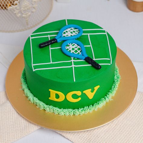 Bring out your sporty side with our Tennis themed cake, decorated with intricate handmade fondant tennis rackets on a buttercream "grass" court. Your name in fondant is included in this design to make this cake truly your own! 🎾 7 Birthday Cake, Tennis Cake, 7th Birthday Cakes, 7 Birthday, Tennis Rackets, Birthday Cake Ideas, 7th Birthday, Themed Cakes, Cake Ideas