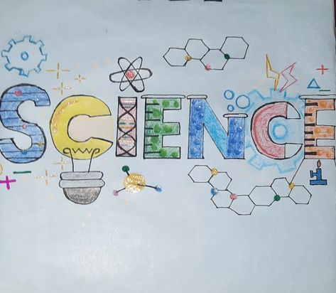 Ideas about writing science on your project file Science In Different Fonts, Science Lab Decoration Ideas, Coverpage Ideas Science, Science Projects Cover Page Ideas, Science Drawing Ideas Easy, Cover Page For Science Notebook, Science Project File Ideas, Science Title Ideas, Project File Cover Ideas For Science