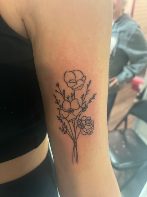 Carnation And Poppy Flower Tattoo, Carnation And Poppy Tattoo, Carnation Bouquet Tattoo, Poppy Flower Tattoo, Poppy Tattoo, Carnation Bouquet, Bouquet Tattoo, Poppies Tattoo, Poppy Flower