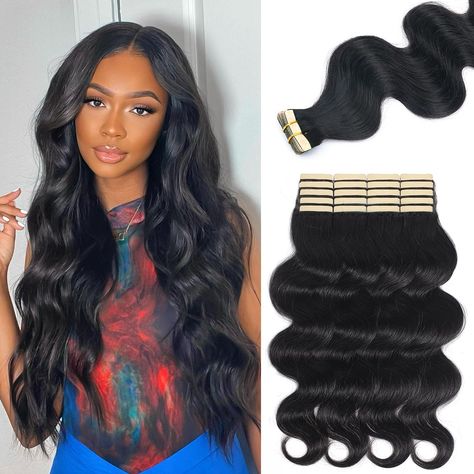 PRICES MAY VARY. 💎Body Wave Tape in Hair Extensions Material：Choose high-quality 100% remy human hair that can be dyed, permed, and styled freely. The remy hair can remain ultra-soft, shiny, silky, and tangle-free throughout its lifetime.Real human hair extensions tape ins for black women can be washed, straightened, curled,conditioned and restyled like your own hair. 💎Professional Strong Adhesive Double-Sided Tape: Seamless tape in black hair extensions skin weft with strong viscosity, hypoal Sew In Black Women, Tape In Extensions Black Women, Best Tape In Hair Extensions, Hair Extensions For Black Women, Extensions For Black Women, Tape Ins, Body Wave Bundles, Extension Hair, Black Hair Extensions