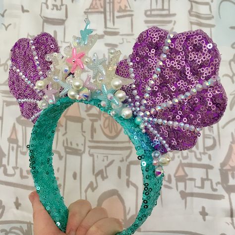 Ariel Crown, Ariel Ears, Ears Inspiration, Pastel Mermaid, Diy Disney Ears, Disney Ears Headband, Disney Headbands, Cute Disney Outfits, Disney Bounds