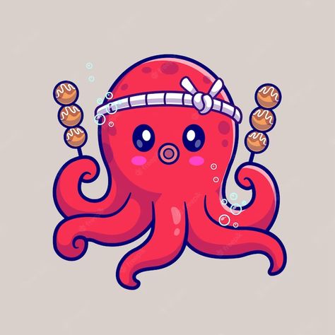 Octopus Art Drawing, Octopus Gif, Burger Stand, Octopus Drawing, Octopus Illustration, Red Octopus, Baby Octopus, Logo Design Set, Food Icon