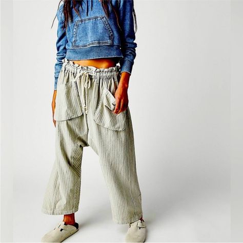 New Without Tags Free People Runyon Oversized Stripe Pants Blue Size Small ***Please See Pictures For Sharpie Strikethrough On Label*** Forever Cool In A Harem Silhouette, These Pants Are Just As Effortless As They Are Essential. Fit: Mid-Rise, Oversized Harem Silhouette; Runs Slightly Large Paperbag Waistline Dropped Crotch Drawstring Waist Pouch Pockets Back Cinch Band For Adjustable Fit Machine Wash Cold 14-X110 Striped Harem Pants, Striped Pant, Drop Crotch Pants, Harem Pant, Stripe Pants, Free People Pants, Striped Pants, Blue Cream, Boho Outfits