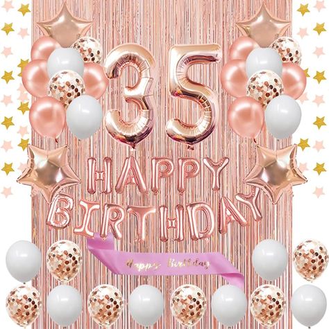 Amazon.com: Fancypartyshop 35th Birthday Decorations - Rose Gold Happy Birthday Banner and Sash with Number 35 Balloons Latex Confetti balloons Ideal for Girl and Women 35 Years Old Birthday Rose Gold : Home & Kitchen 35 Balloons, 35 Birthday Decorations, Gold Happy Birthday Banner, Birthday Rose Gold, Gold Happy Birthday, 35 Years Old, Birthday Roses, 35th Birthday, Happy Birthday Banner