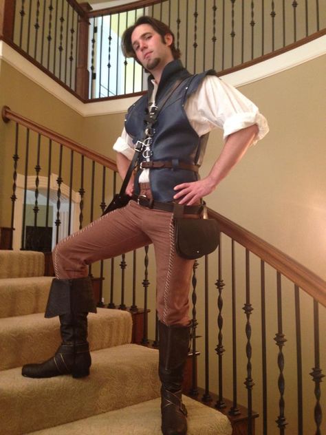 Me cosplaying as Flynn Rider! Diy Flynn Rider Vest, Flynn Rider Outfit Ideas, Flynn Rider Outfit, Flynn Costume, Tangled Costumes, Flynn Rider Cosplay, Something Rotten Musical, Flynn Rider Costume, Tangled Flynn Rider