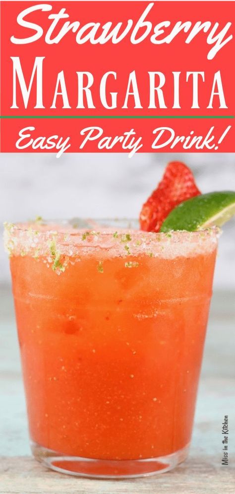 Strawberry Margarita Recipe On The Rocks, Cocktails Tequila, Easy Party Drinks, Strawberry Margarita Recipe, Easy Margarita Recipe, Frozen Cocktail, Easy Margarita, Margarita On The Rocks, Tequila Cocktail