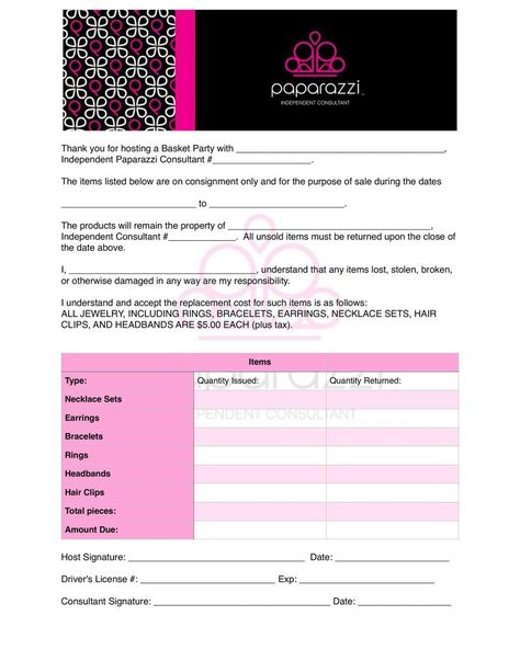 Basket party contract, Paparazzi Accessories Alicia Zeller #24034 Paparazzi Gifts, Paparazzi Display, Paparazzi Jewelry Displays, Earring Card Display, Paparazzi Jewelry Images, Paparazzi Consultant, Hostess Rewards, Business Printables, Earring Cards