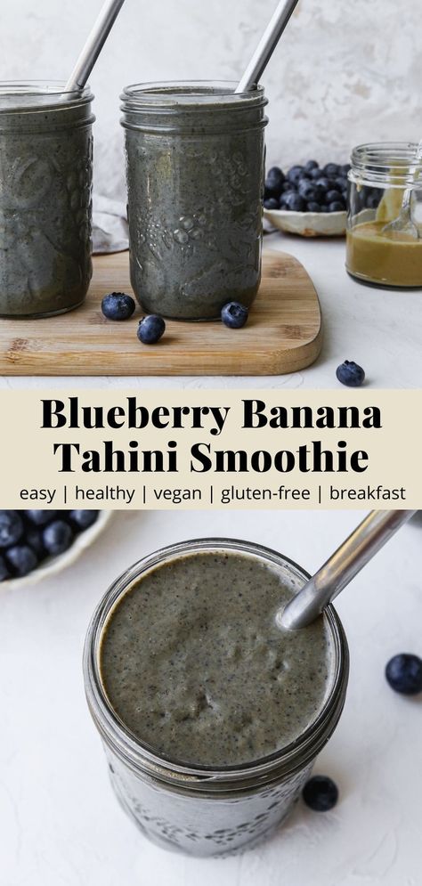 Blueberry Tahini Smoothie (Vegan) | Walder Wellness, Dietitian (RD) Tahini Smoothie, Banana Tahini, Walder Wellness, Blueberry Spinach Smoothie, Blueberry Banana Smoothie, Drink Inspiration, Vegan Blueberry, Blueberries Smoothie, Morning Smoothie