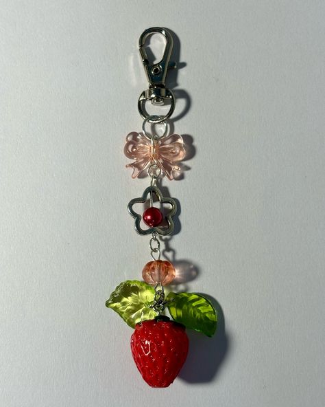 STRAWBERRY KEYCHAINS🍓🌱👒 available now on my etsy shop starting at $8 ea or w my promo code 'STRAWBERRIES' you can get 20% off when you buy two keychains! they're only four inches long so they'll make the perfect accessory to hang on your bag, with your keys, etc. a tutorial for these can be found on my tiktok! *SOLD: 1x . . . #francescascreations #jewelrycontent #glassbeadedjewelry #handmadejewelry #glassbeads #temubeads #strawberry #strawberrycore🍓 #strawberrykeychains #matchingkeych... Strawberry Custard, Strawberry Keychain, Clay Keychain, Hair Mask For Growth, Bead Jewellery, Jewelry Business, Phone Charm, Key Chains, Cute Jewelry