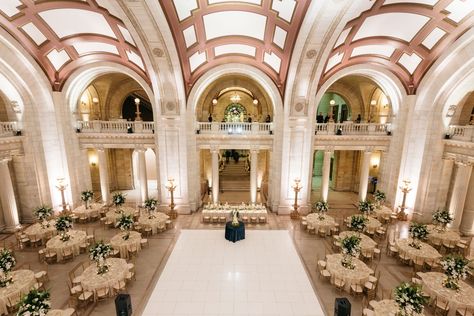 Impressive Marble Hall Reception Greenery Centerpieces, Classic Wedding Reception, Romantic Theme Wedding, Greenery Centerpiece, Inside Weddings, Wedding Reception Photography, Round Tables, Cleveland Wedding, Wedding Inside