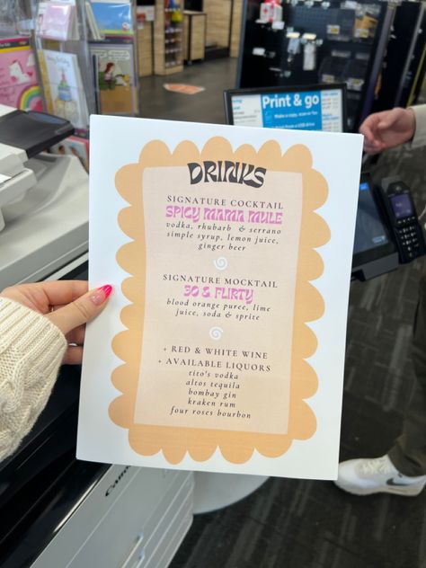 30th Birthday Party / Drink Menu / Bre Sheppard Signature Drinks For 30th Birthday, 30th Birthday Drink Menu Ideas, 30th Birthday Cocktails, 21st Birthday Drink Menu Ideas, 30th Birthday Drink Names, 30th Birthday Drinks, Signature Cocktails Birthday, 30th Birthday Activities, 30th Birthday Dinner Party