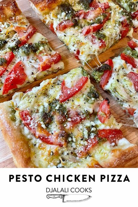 Gourmet Pizza Toppings, Unique Pizza Recipes, Chicken Pesto Pizza, Chicken Ramen Recipe, Pesto Pizza Recipe, Chicken Delight, Artichoke Pizza, Stuffed Crust, Unique Pizza