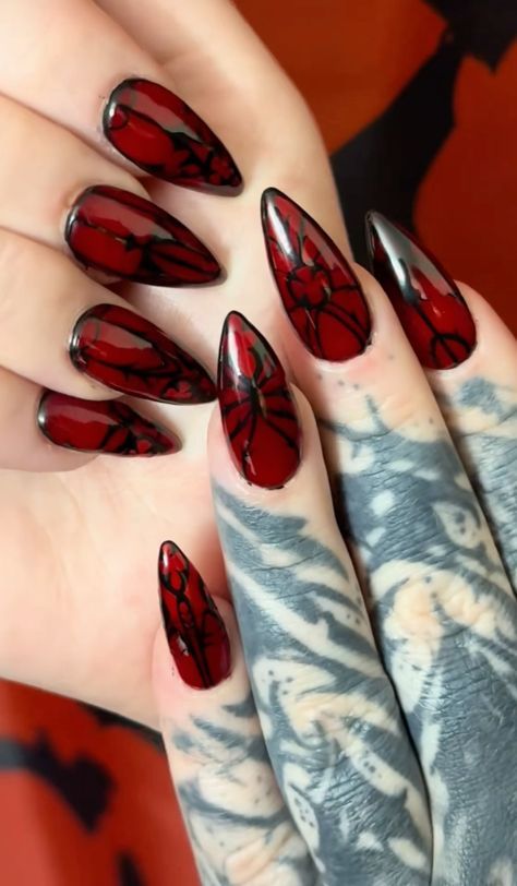 Gothic Red Nails, Goth Pedicure, Church Nails, Spooky Nail Art, Vampire Ball, Spooky Nail, Vampire Nails, Horror Nails, Punk Nails