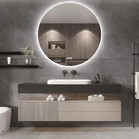 Amazon.com: ZGNBSD Bathroom Vanity (32'', Khaki) with Sink, Floating Wall Mounted, Smart LED Defog Mirror, Solid Wood, 2 Drawers & Optimized Storage : Tools & Home Improvement Bathroom Floating Sink, Floating Vanity Powder Room, Floating Bathroom Sink, River Garden, Floating Sink, Storage Bathroom, Floating Vanity, Sink Cabinet, Medical Spa