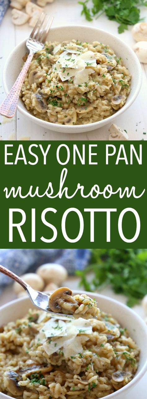 This Easy Mushroom Risotto is a quick and simple way to make restaurant-style risotto at home in minutes and in only one pan! Skip the fancy restaurant and enjoy it at home as a vegetarian main dish or side dish! Recipe from thebusybaker.ca! #easyrisotto #simplerisottorecipe #mushroomrisotto via @busybakerblog Pasta Mushroom, Vegetarian Main Dish, Easy Risotto, Risotto Recipes Easy, Mushroom Risotto Recipes, Vegetarian Main Dishes, Mushroom Risotto, Risotto Recipes, Fancy Restaurant