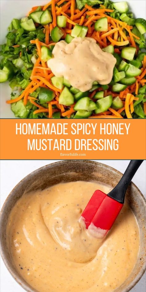 This spicy honey mustard salad dressing is not only healthy and easy to make at home, but it also doubles as a spicy honey mustard dip. Perfect for those who enjoy making their own homemade sauces, it brings a deliciously spicy kick to any meal. Honey Mustard Dressing Recipe, Spicy Honey Mustard, Mustard Dressing Recipe, Honey Mustard Salad, Mustard Salad, Honey Mustard Salad Dressing, Mustard Salad Dressing, Honey Mustard Dip, Easy Sauce Recipe