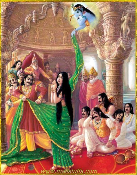 Krishna saves the honor of Draupadi. Krishna Wife, Sound Board, Krishna Avatar, Hinduism Art, Vedic Art, Jai Shree Krishna, Lord Krishna Wallpapers, Krishna Janmashtami, Krishna Radha Painting