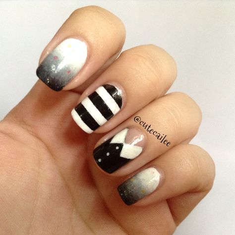 Wednesday and Pugsley Addams Inspired Nails Wednesday Nails, Art October, Girls Nail Designs, Nail Quotes, Nail Art Images, Gothic Nails, October Nails, Nail Art Disney, Seasonal Nails