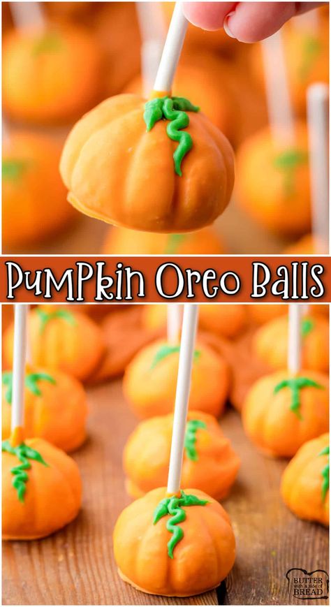 PUMPKIN OREO BALLS - Butter with a Side of Bread Pumpkin Pie Oreo Balls, Halloween Oreo Balls, Fall Baby Shower Food, Cookies Cream Cheese, Oreo Balls Recipe, Oreo Cake Pops, Pumpkin Balls, Charcuterie Appetizers, Halloween Oreos