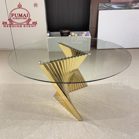 Wave Shape Base Stainless Steel Gold Wedding Table Round - Buy Wedding Table Round,Glass Wedding Table,Unique Wedding Table Product on Alibaba.com Round Dining Table For 6, Table Round Dining, Round Glass Dining Table, Round Wedding Tables, Dining Table For 6, Round Dining Table Set, Dining Table Round, Glass Round Dining Table, Stainless Steel Furniture