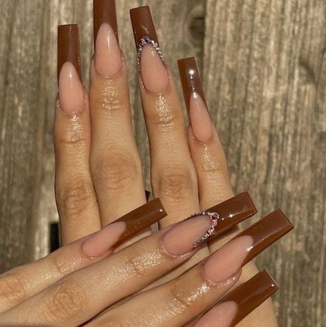 Brown Acrylic Nails, Dr Closet, Nails Nude, Long Acrylic Nail Designs, Drip Nails, Nails 2022, Edgy Nails, French Tip Acrylic Nails, Fall Acrylic Nails