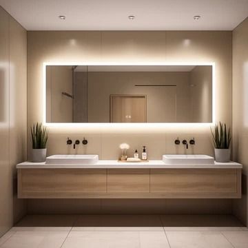 Rectangular Bathroom Mirror – HAUSVITA Led Bathroom Mirror Ideas, Large Mirror In Bathroom, Backlit Mirror Bathroom, Smart Mirror Bathroom, Backlit Bathroom Mirror, Rectangular Bathroom Mirror, Horizontal Mirrors, Rectangular Bathroom, Bathroom Design Layout