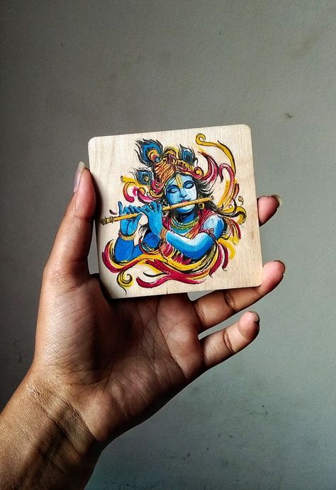 #krishna #mural #painting #paintingoftheday #krishnapainting #lovelife Krishna Mini Painting, God Painting On Canvas, Small Krishna Painting, Painting Ideas For Wall Decor, Painting For Small Canvas, Mural Art Krishna, Cute Krishna Painting, Small Canvas Ideas, Krishna Watercolor Painting